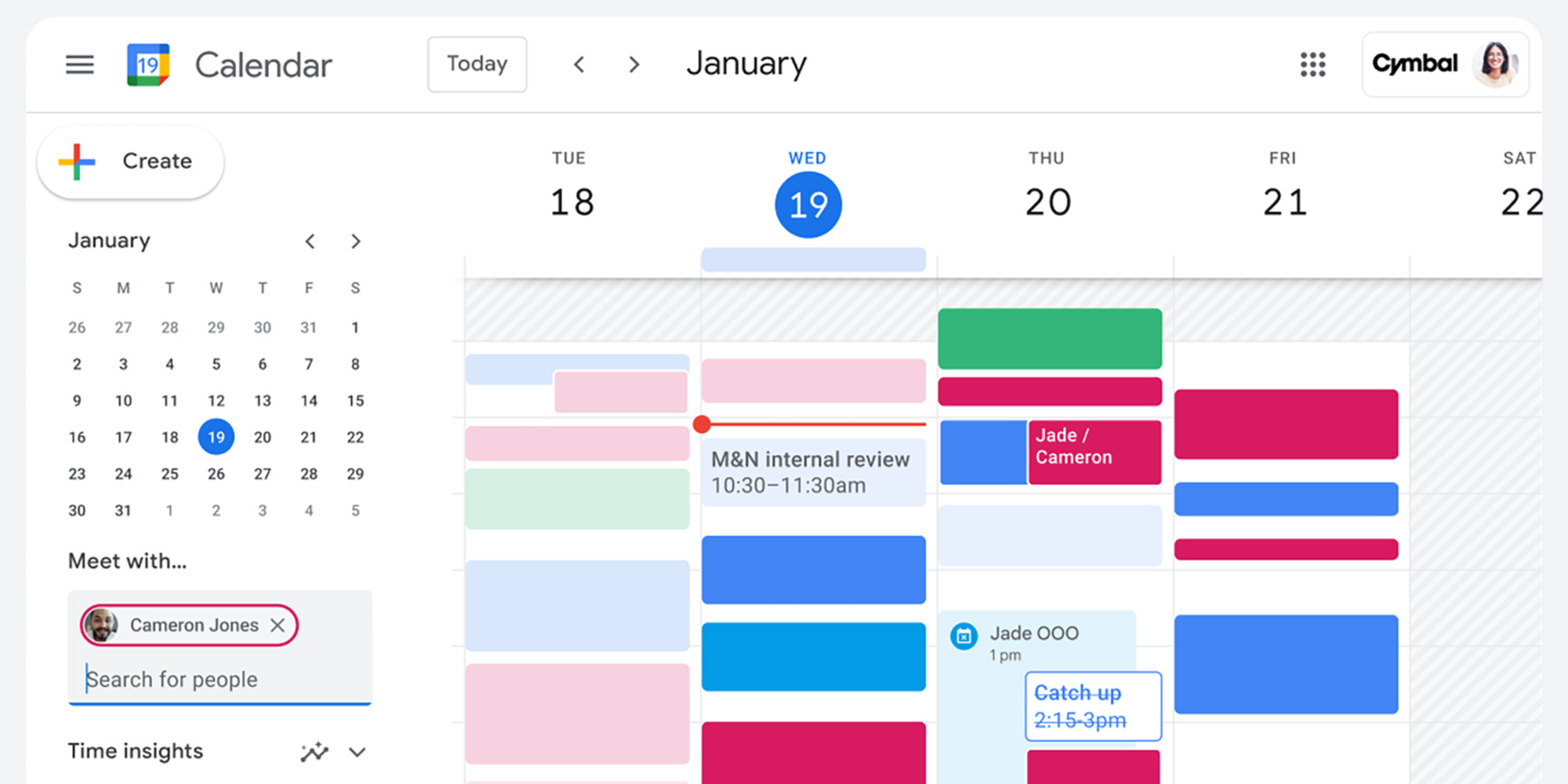 Google Calendar week view with meeting blocks, scheduling tools that improve work-life balance